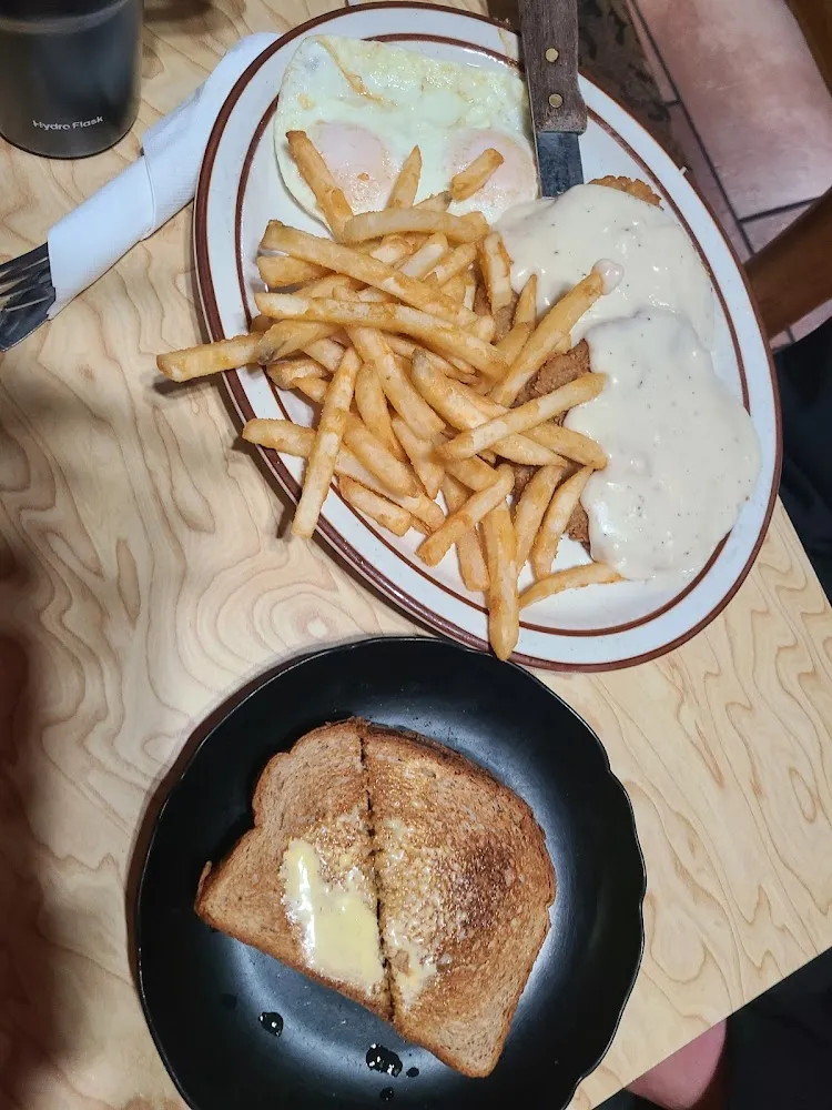 Chicken Fried Steak and Eggs with Toast